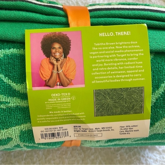 NWT Tabitha Brown x Target Green Linear Floral Beach Towel - Picture 7 of 7